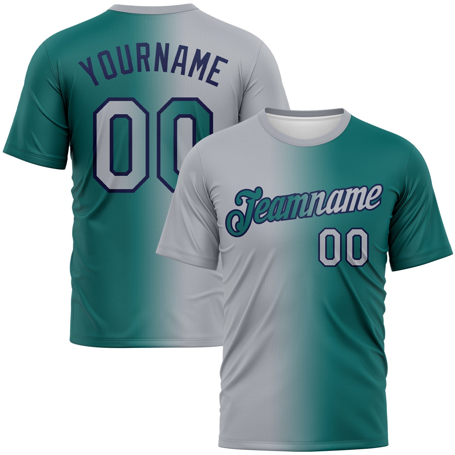 Custom Teal Gray-Navy Gradient Fashion Performance T-Shirt - Main View