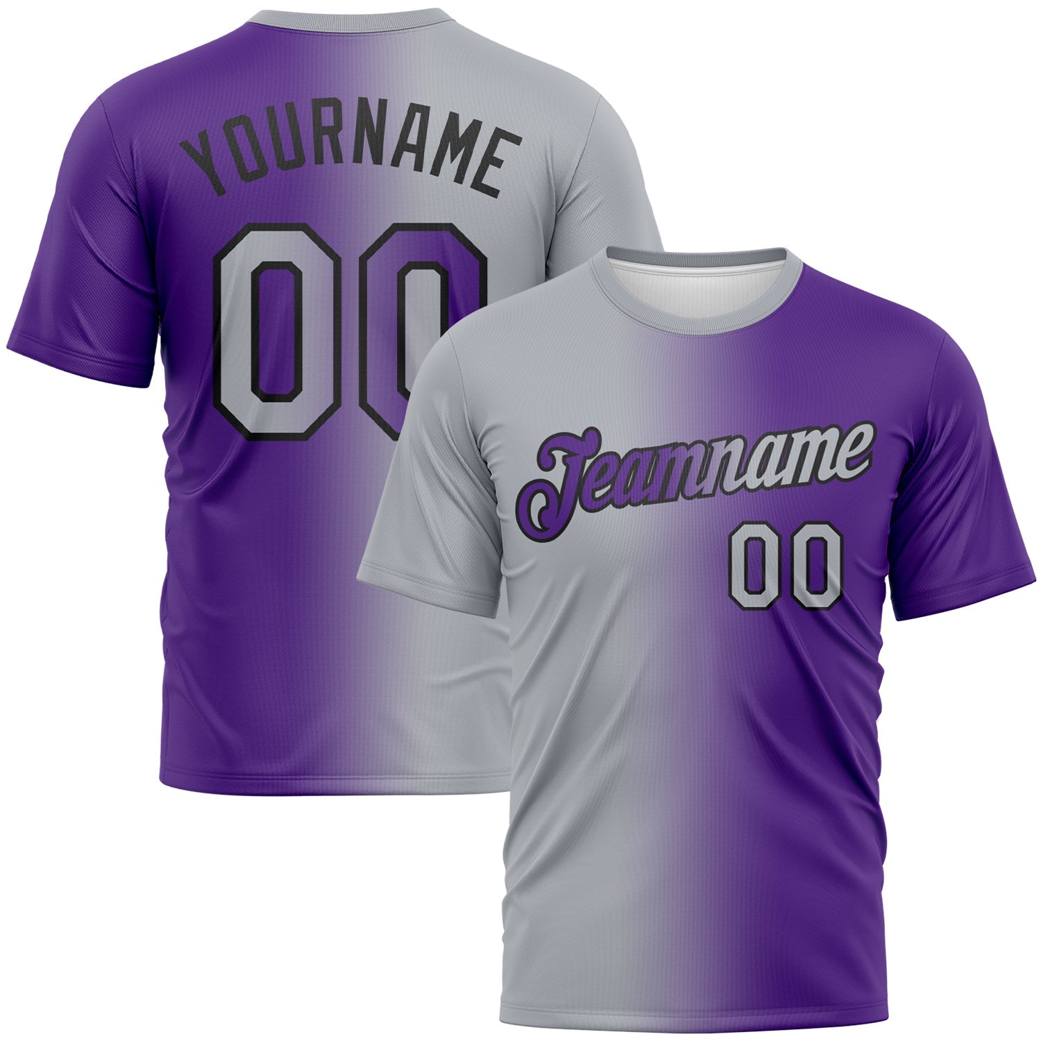 Custom Purple Gray-Black Gradient Fashion Performance T-Shirt - Main View