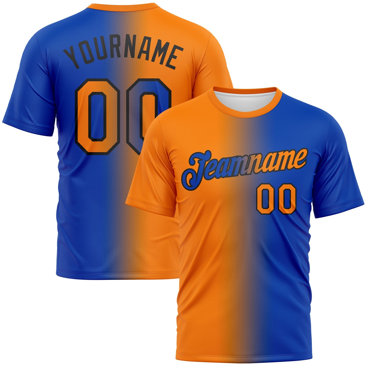 Custom Thunder Blue Bay Orange-Black Gradient Fashion Performance T-Shirt - Main View