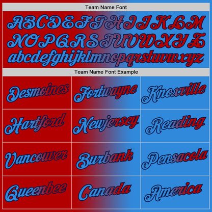 Custom Powder Blue Red-Navy Gradient Fashion Performance T-Shirt view 3