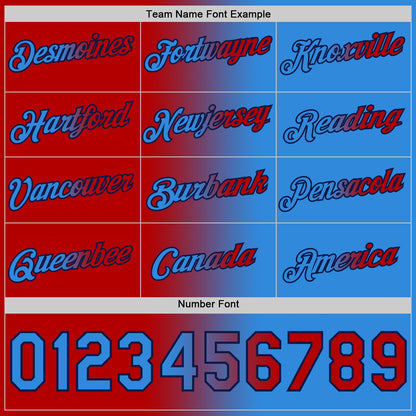 Custom Powder Blue Red-Navy Gradient Fashion Performance T-Shirt view 4