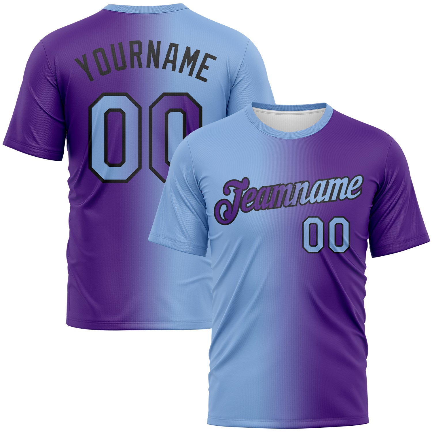 Custom Purple Light Blue-Black Gradient Fashion Performance T-Shirt - Main View