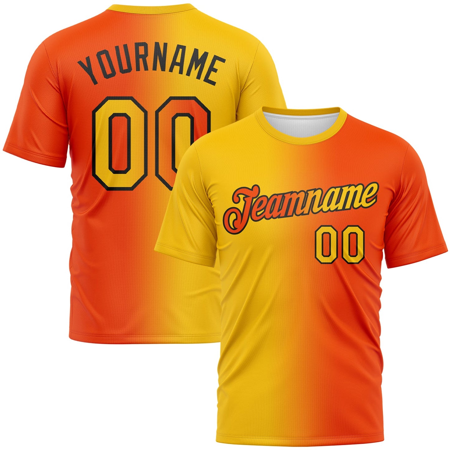 Custom Orange Yellow-Black Gradient Fashion Performance T-Shirt - Main View