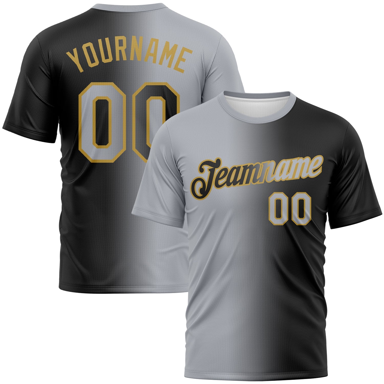 Custom Black Gray-Old Gold Gradient Fashion Performance T-Shirt - Main View