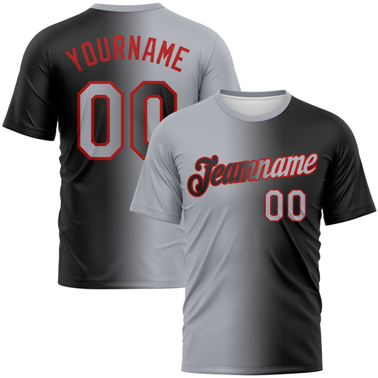 Custom Black Gray-Red Gradient Fashion Performance T-Shirt - Main View