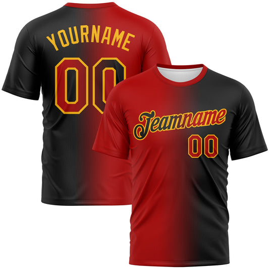 Custom Black Red-Gold Gradient Fashion Performance T-Shirt - Main View