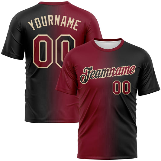 Custom Black Crimson-City Cream Gradient Fashion Performance T-Shirt - Main View
