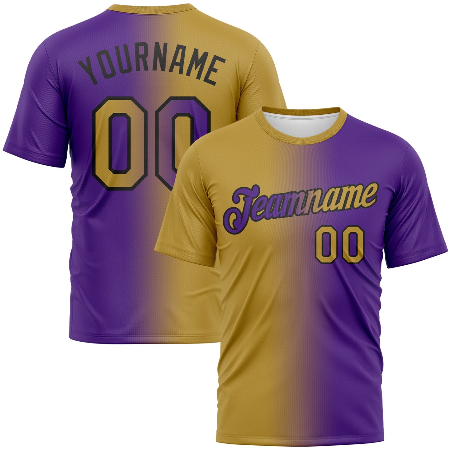 Custom Purple Old Gold-Black Gradient Fashion Performance T-Shirt - Main View