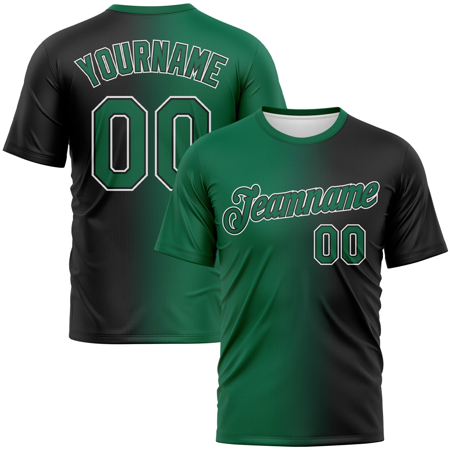 Custom Black Kelly Green-White Gradient Fashion Performance T-Shirt - Main View