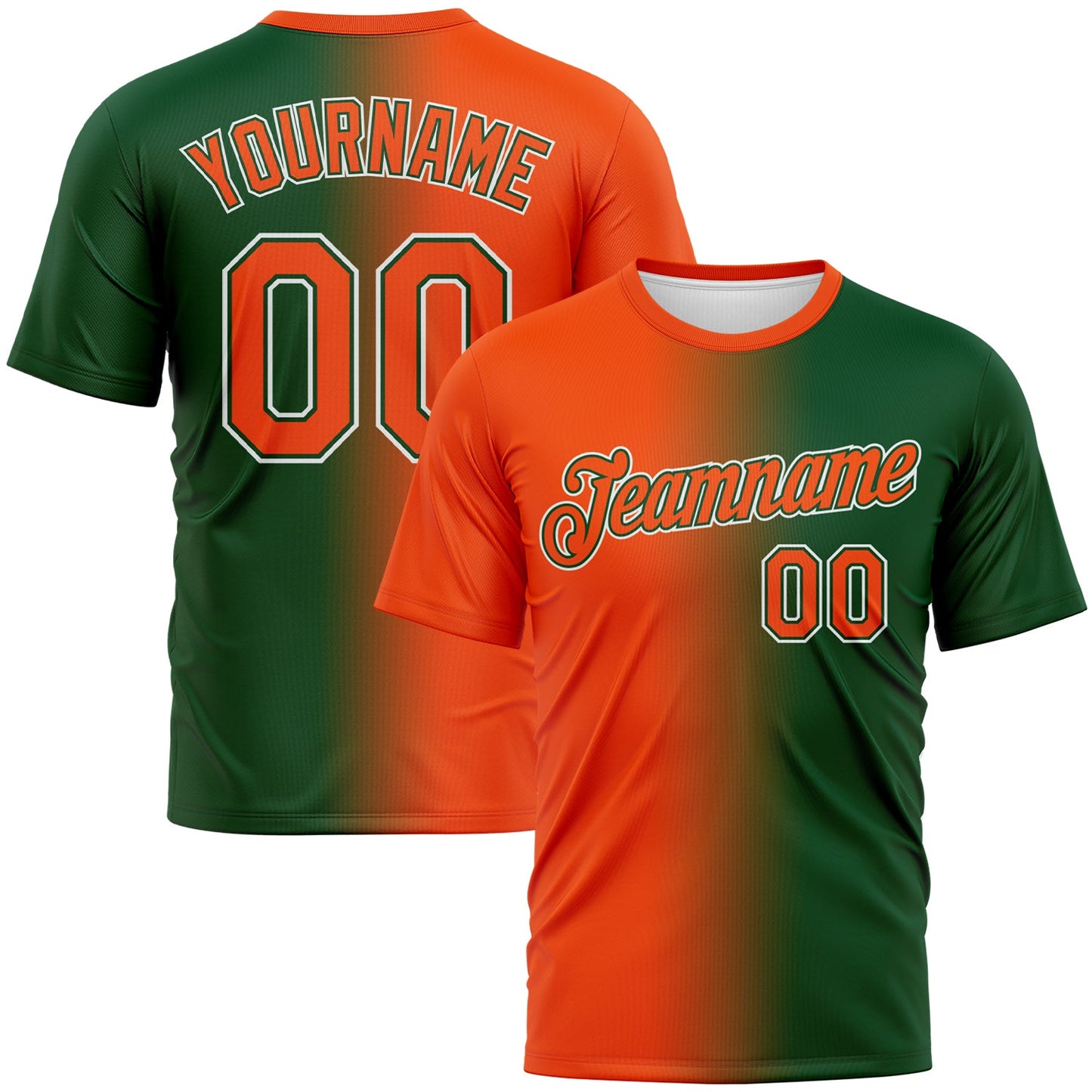 Custom Green Orange-White Gradient Fashion Performance T-Shirt - Main View