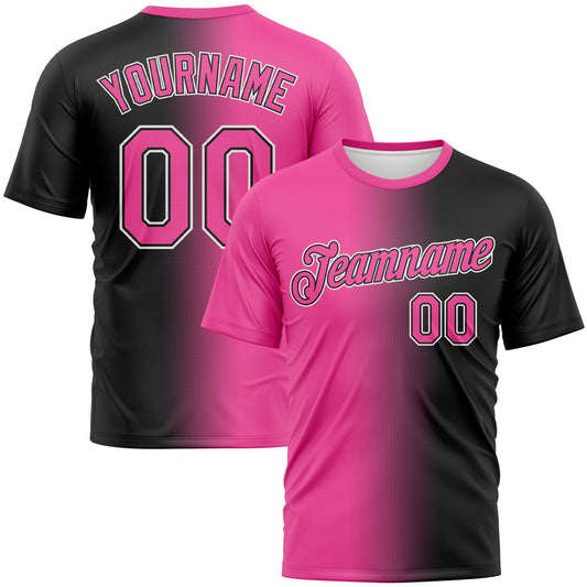 Custom Black Pink-White Gradient Fashion Performance T-Shirt - Main View
