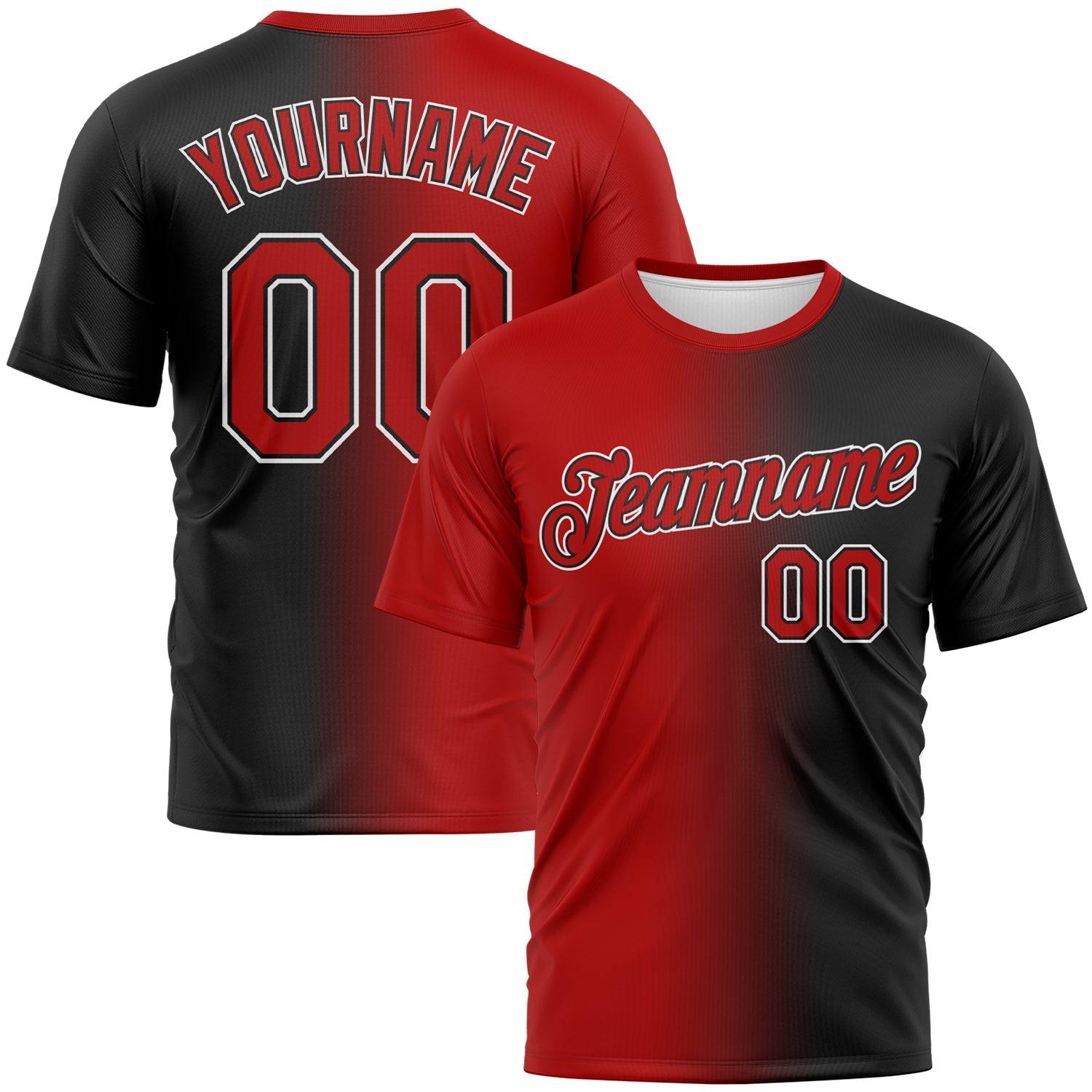 Custom Black Red-White Gradient Fashion Performance T-Shirt - Main View