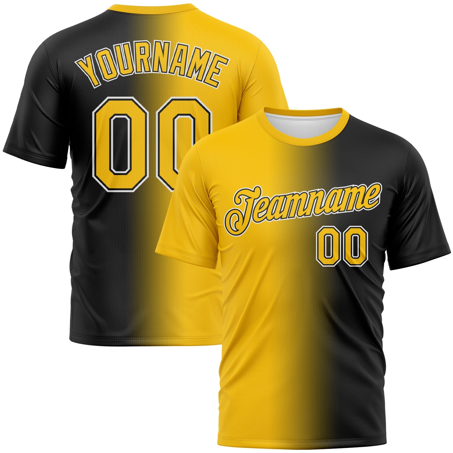 Custom Black Yellow-White Gradient Fashion Performance T-Shirt - Main View