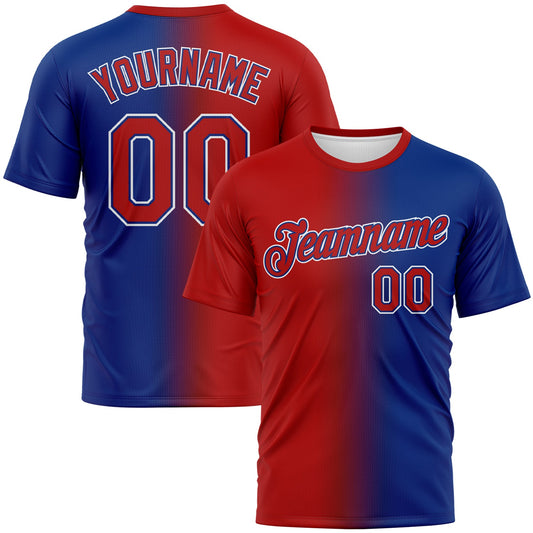 Custom Royal Red-White Gradient Fashion Performance T-Shirt - Main View