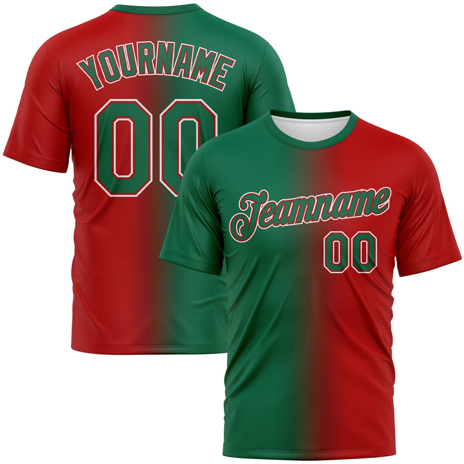 Custom Red Kelly Green-White Gradient Fashion Performance T-Shirt - Main View