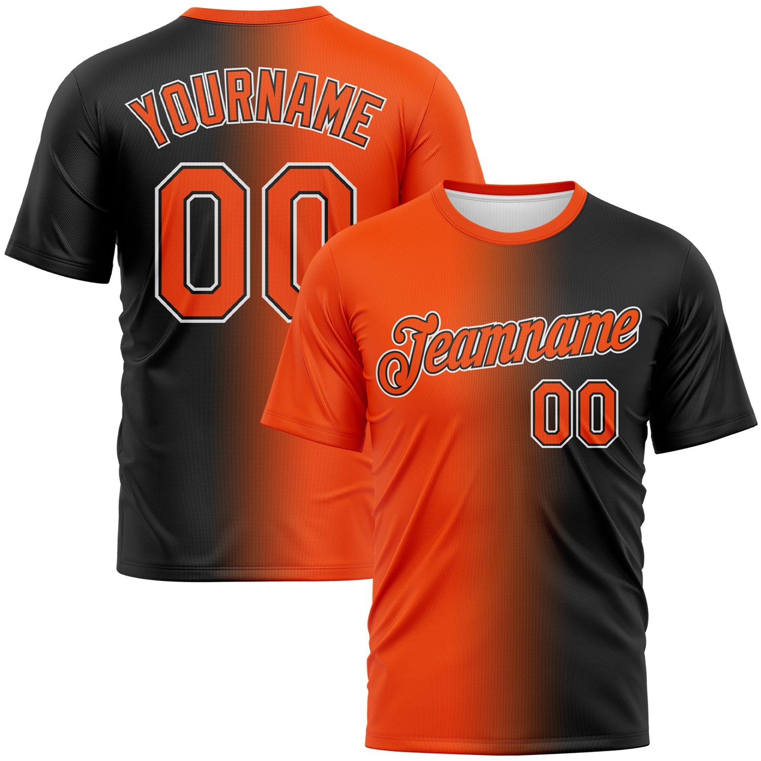 Custom Black Orange-White Gradient Fashion Performance T-Shirt - Main View