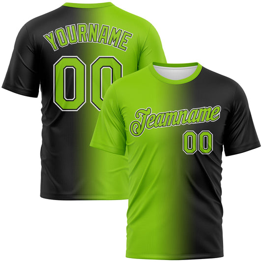 Custom Black Neon Green-White Gradient Fashion Performance T-Shirt - Main View