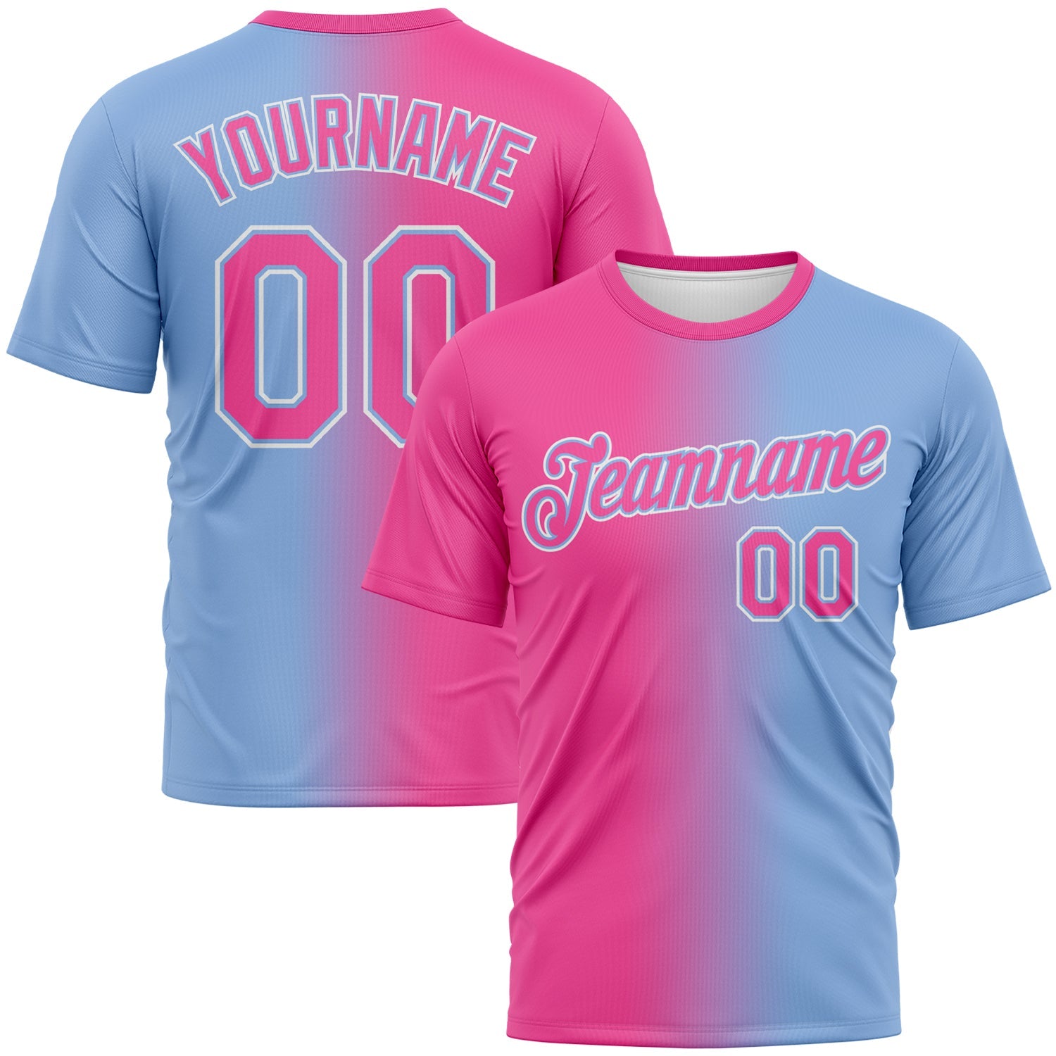 Custom Light Blue Pink-White Gradient Fashion Performance T-Shirt - Main View