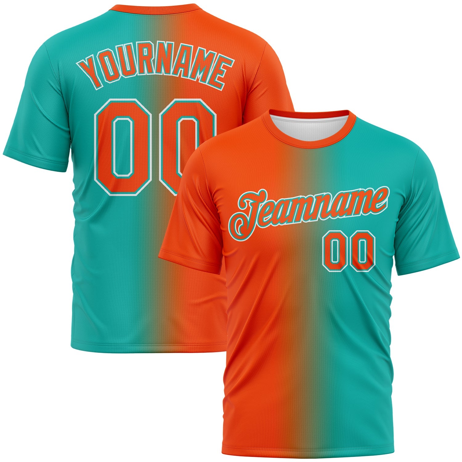 Custom Aqua Orange-White Gradient Fashion Performance T-Shirt - Main View