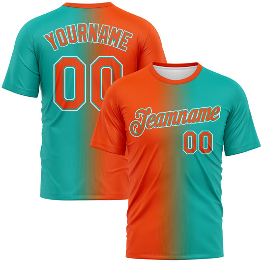 Custom Aqua Orange-White Gradient Fashion Performance T-Shirt - Main View