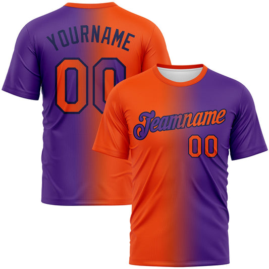 Custom Purple Orange-Navy Gradient Fashion Performance T-Shirt - Main View
