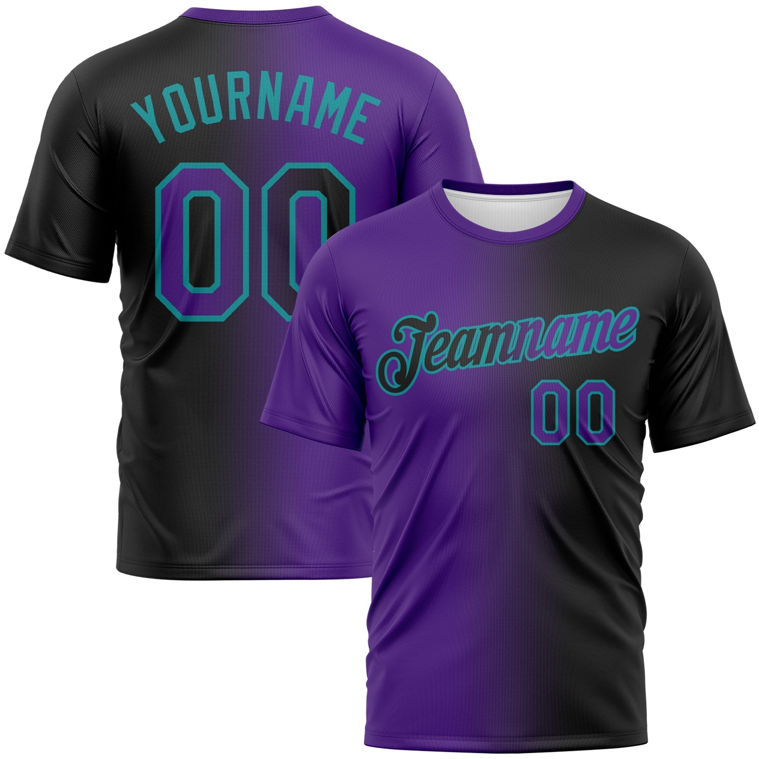 Custom Black Purple-Teal Gradient Fashion Performance T-Shirt - Main View