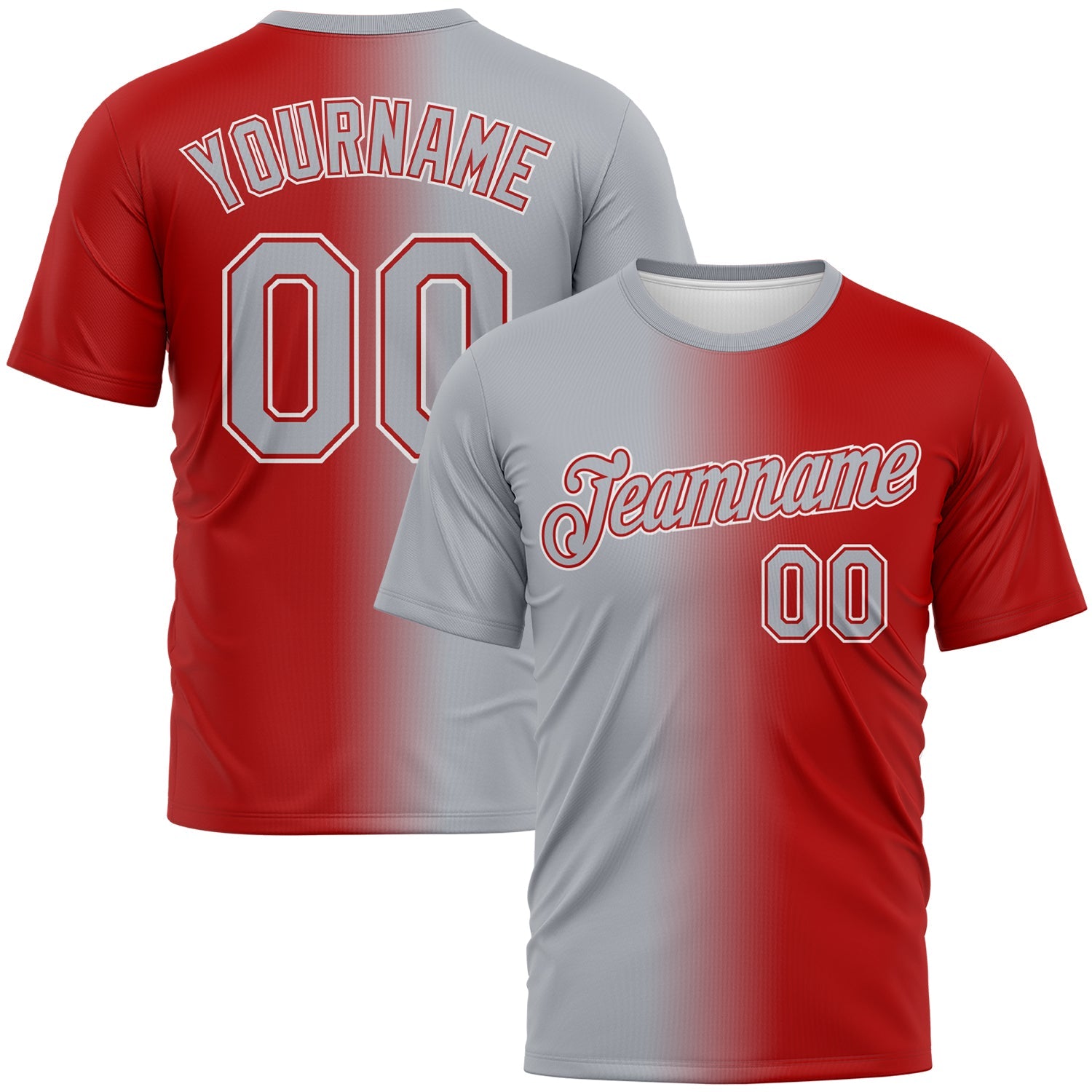 Custom Red Gray-White Gradient Fashion Performance T-Shirt - Main View