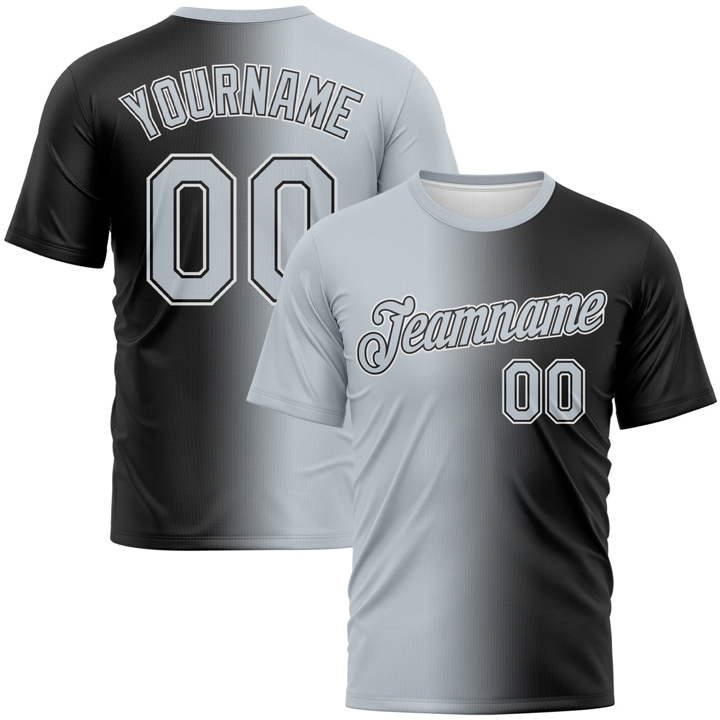 Custom Black Silver-White Gradient Fashion Performance T-Shirt - Main View