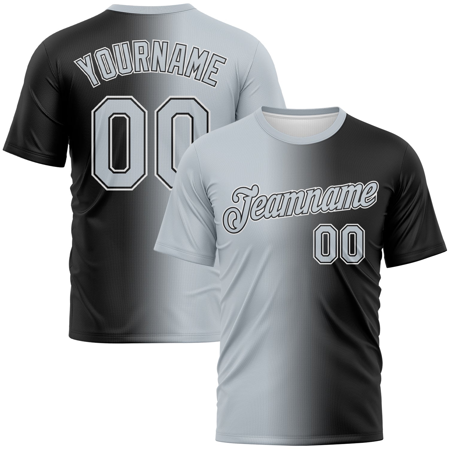 Custom Black Silver-White Gradient Fashion Performance T-Shirt - Main View