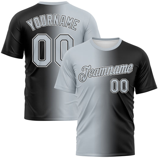 Custom Black Silver-White Gradient Fashion Performance T-Shirt - Main View