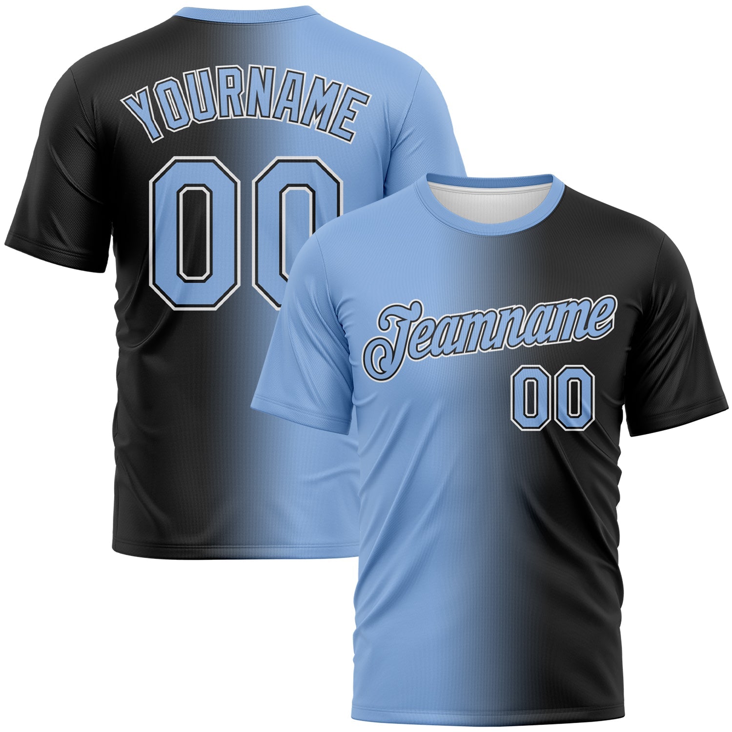 Custom Black Light Blue-White Gradient Fashion Performance T-Shirt - Main View