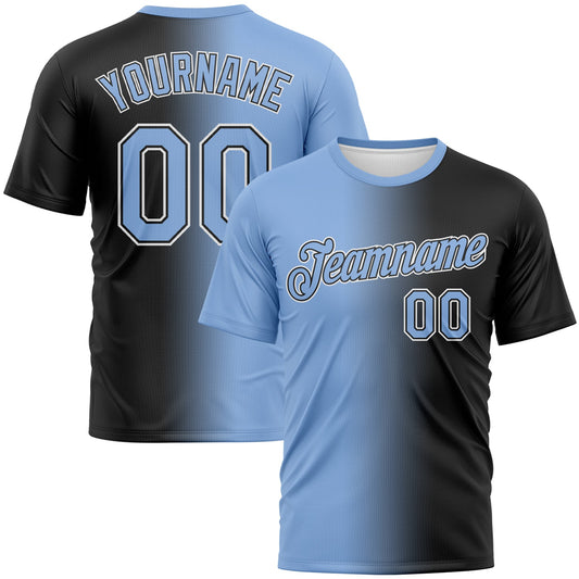 Custom Black Light Blue-White Gradient Fashion Performance T-Shirt - Main View