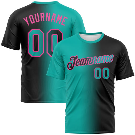 Custom Black Aqua-Pink Gradient Fashion Performance T-Shirt - Main View