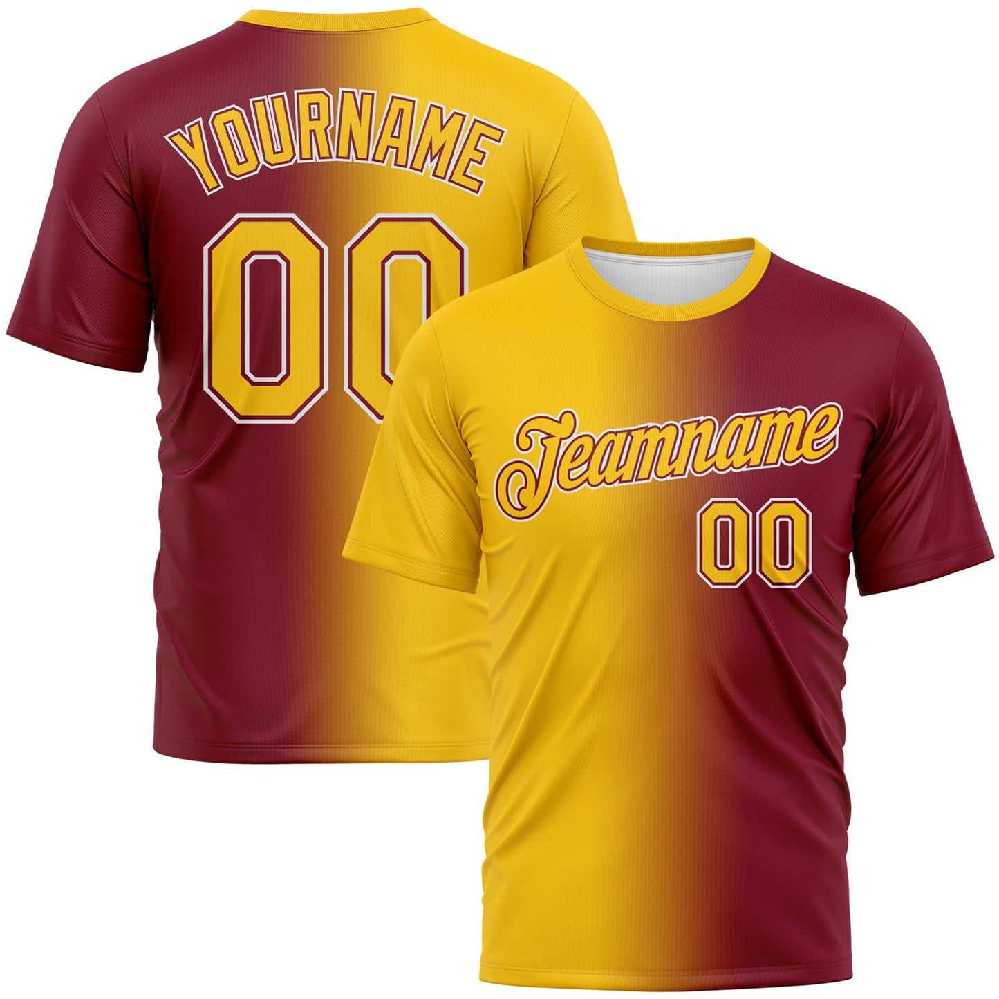 Custom Crimson Yellow-White Gradient Fashion Performance T-Shirt - Main View