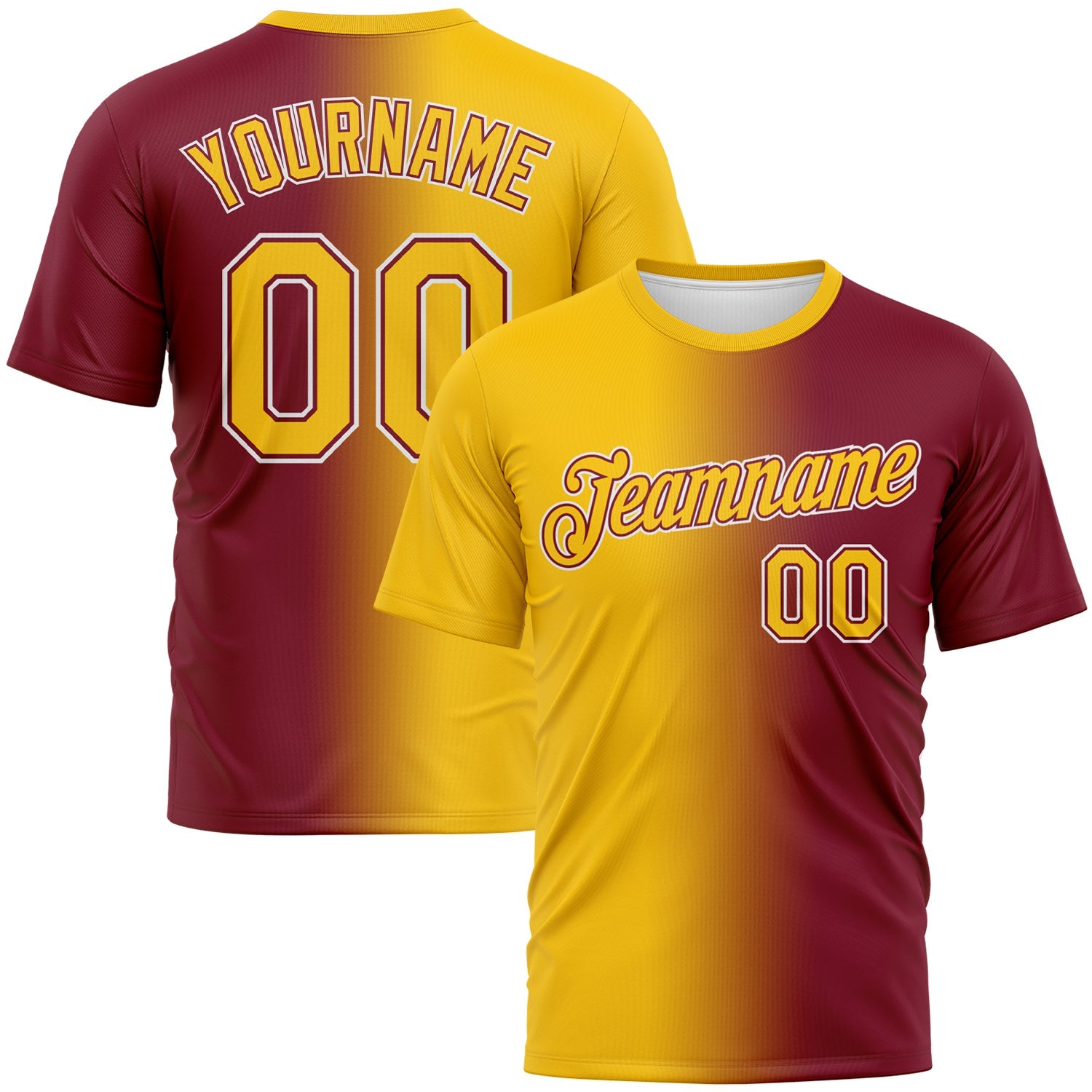 Custom Crimson Yellow-White Gradient Fashion Performance T-Shirt - Main View