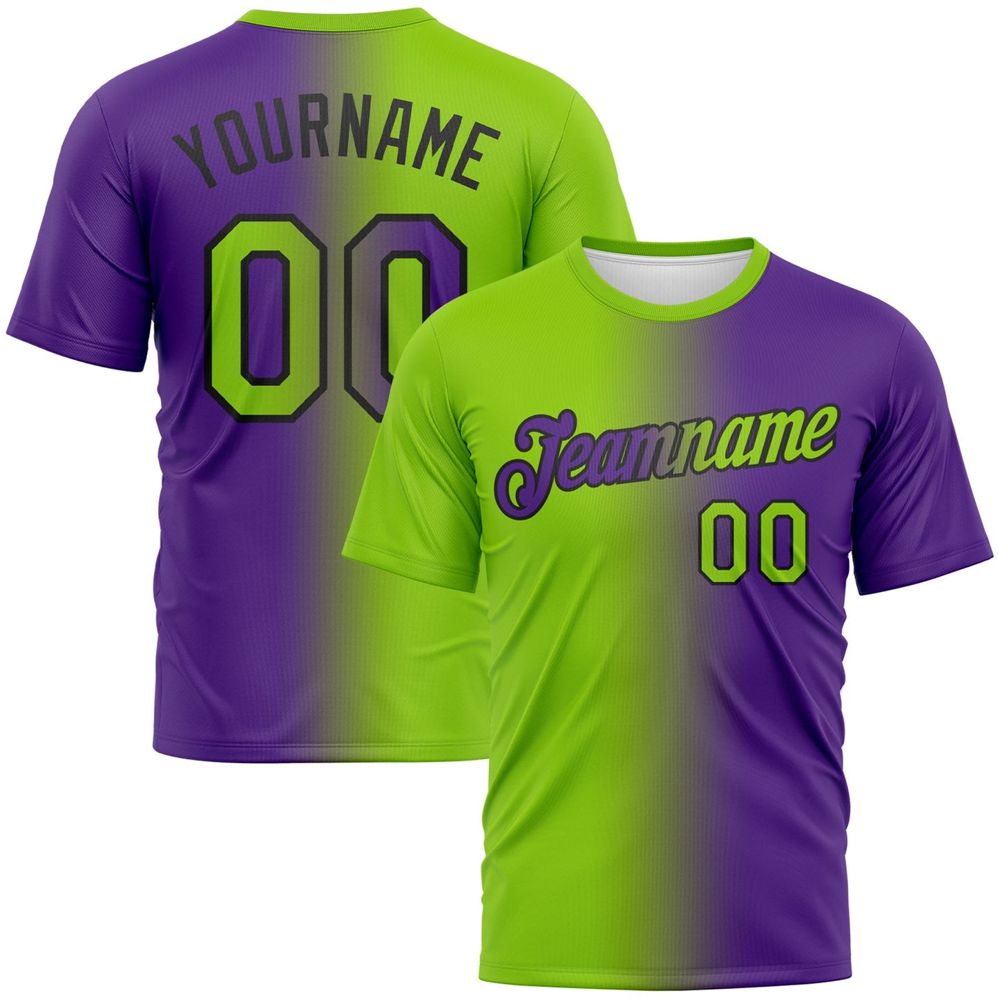 Custom Purple Neon Green-Black Gradient Fashion Performance T-Shirt - Main View