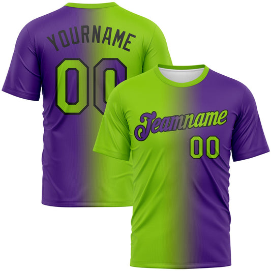 Custom Purple Neon Green-Black Gradient Fashion Performance T-Shirt - Main View