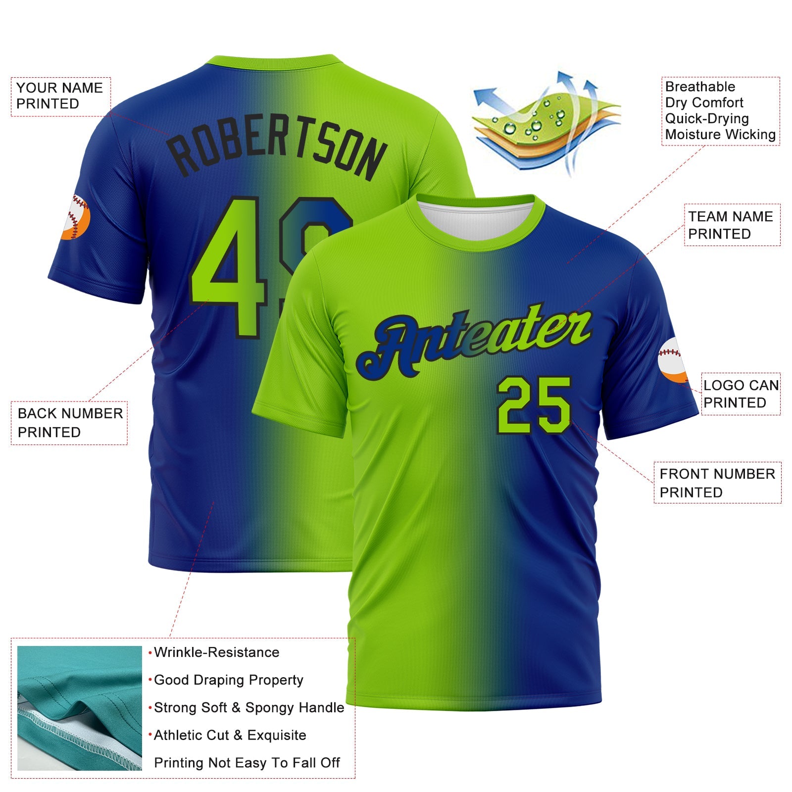 Custom Royal Neon Green-Black Gradient Fashion Performance T-Shirt view 3