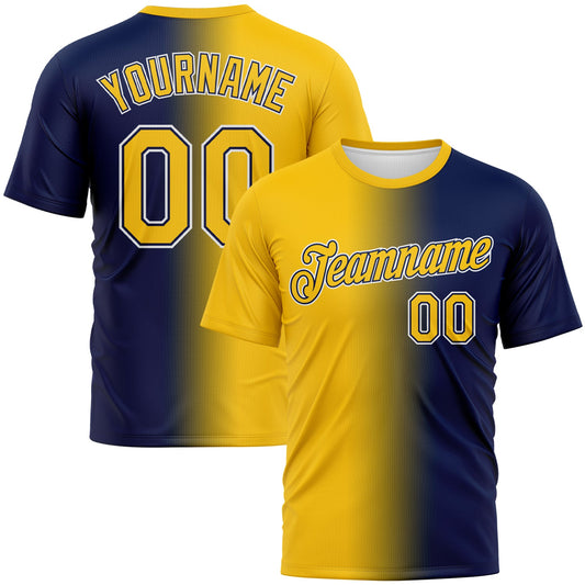 Custom Navy Yellow-White Gradient Fashion Performance T-Shirt - Main View