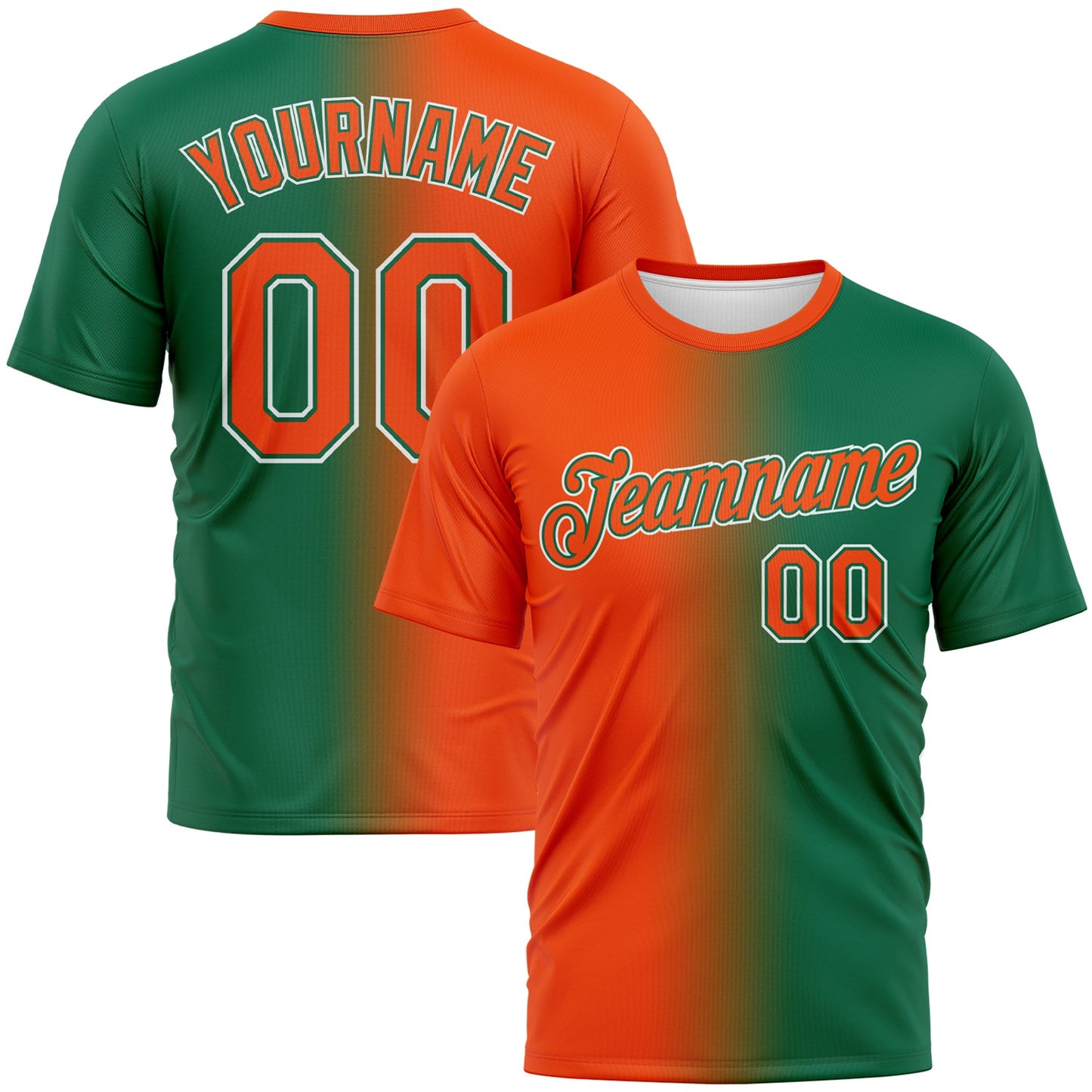 Custom Kelly Green Orange-White Gradient Fashion Performance T-Shirt - Main View