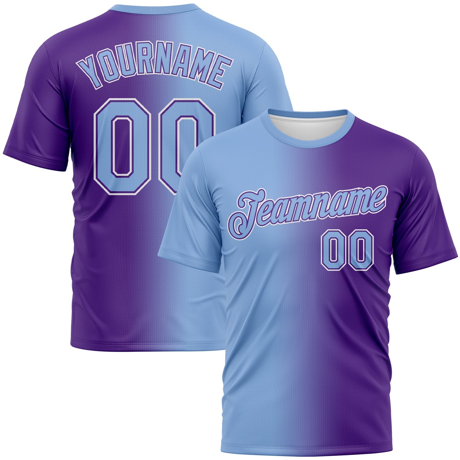 Custom Purple Light Blue-White Gradient Fashion Performance T-Shirt - Main View