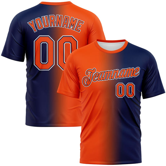 Custom Navy Orange-White Gradient Fashion Performance T-Shirt - Main View