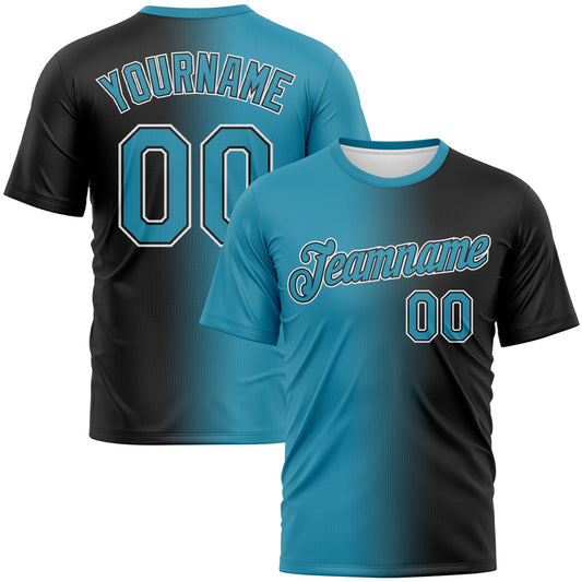 Custom Black Panther Blue-White Gradient Fashion Performance T-Shirt - Main View