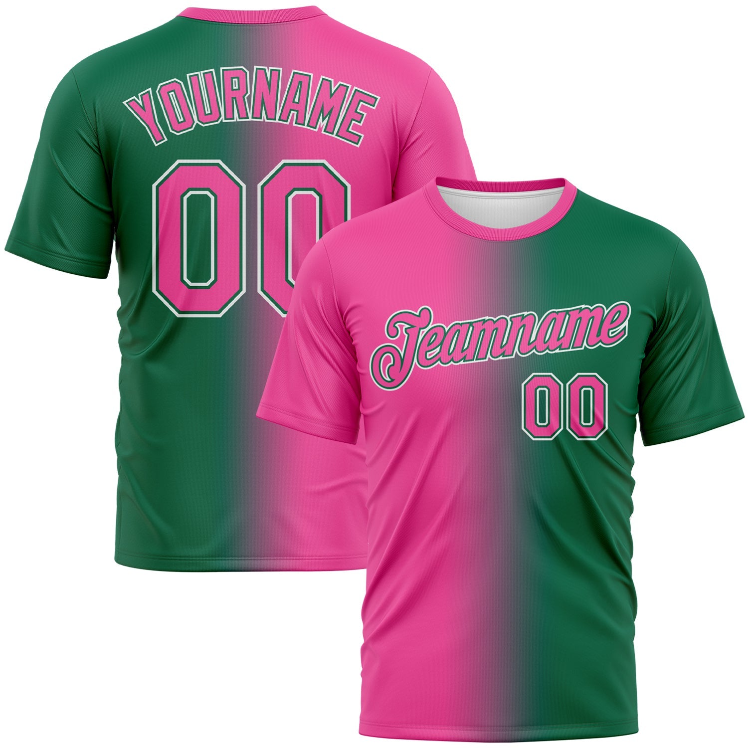 Custom Kelly Green Pink-White Gradient Fashion Performance T-Shirt - Main View
