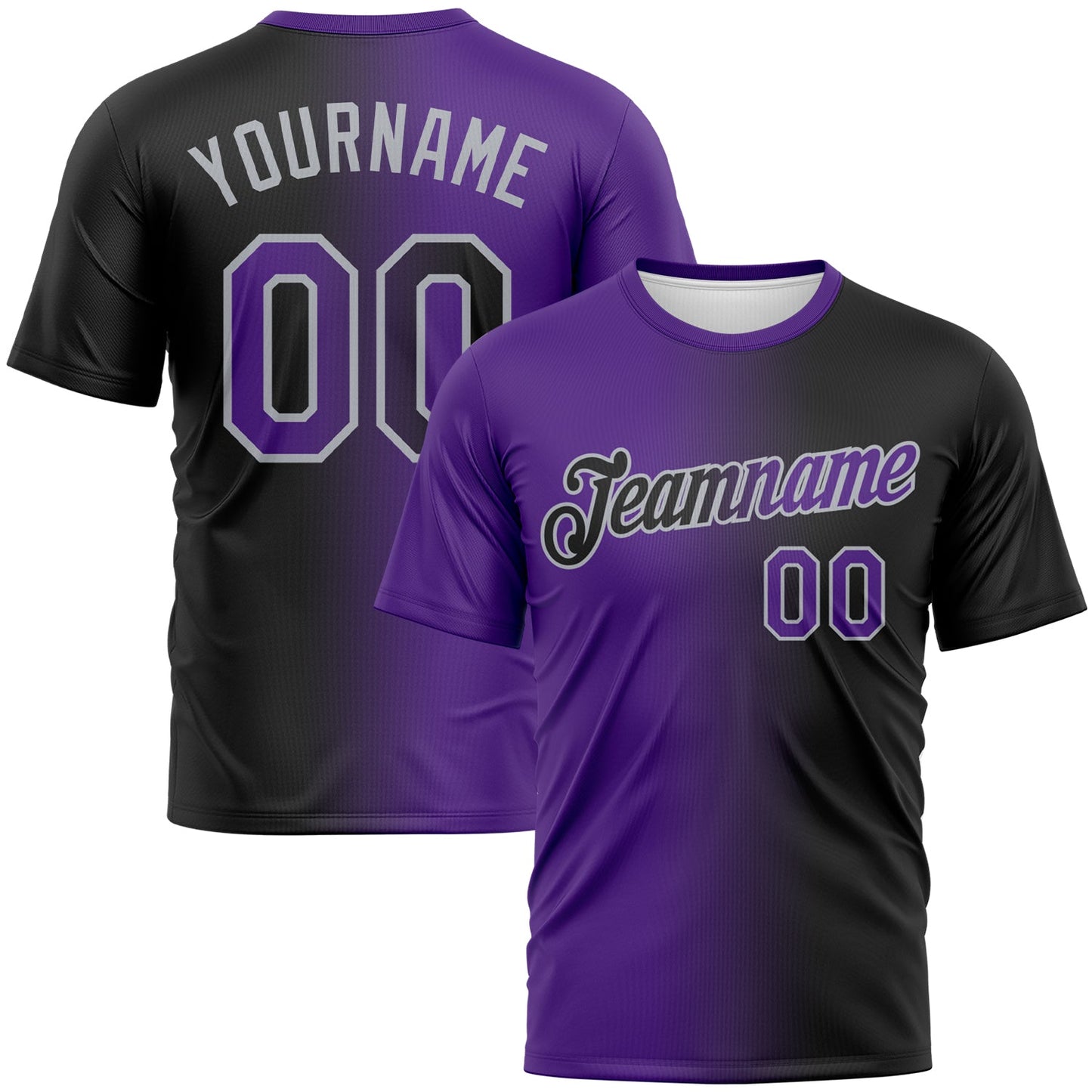 Custom Black Purple-Gray Gradient Fashion Performance T-Shirt - Main View