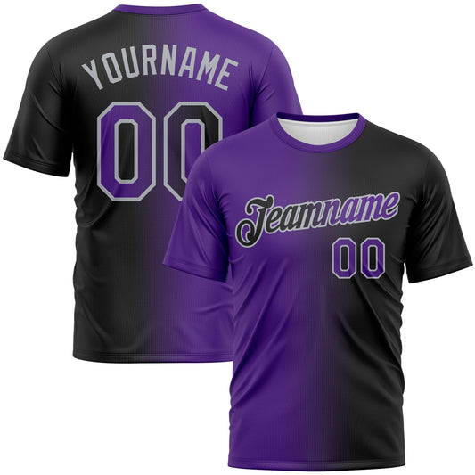 Custom Black Purple-Gray Gradient Fashion Performance T-Shirt - Main View