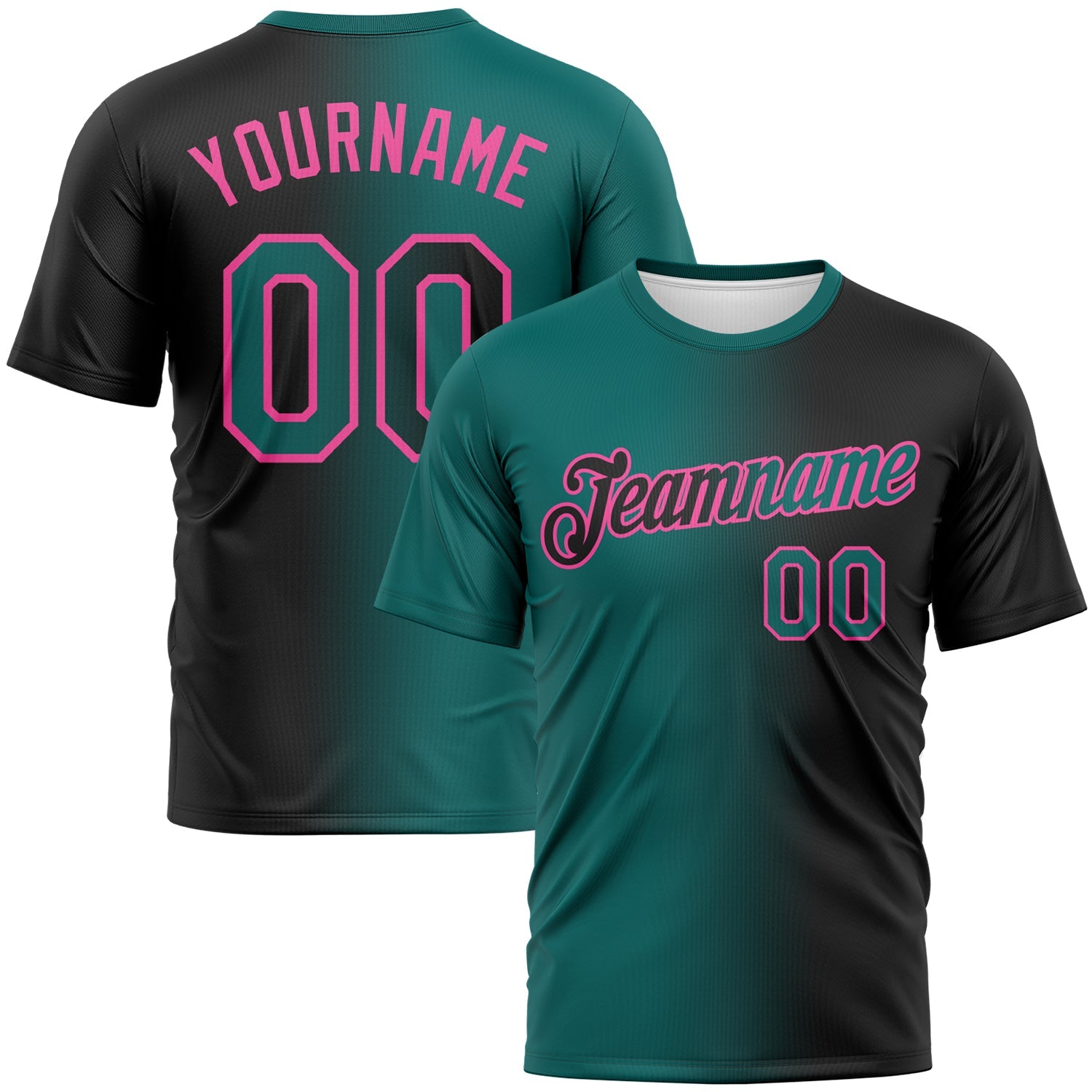 Custom Black Teal-Pink Gradient Fashion Performance T-Shirt - Main View