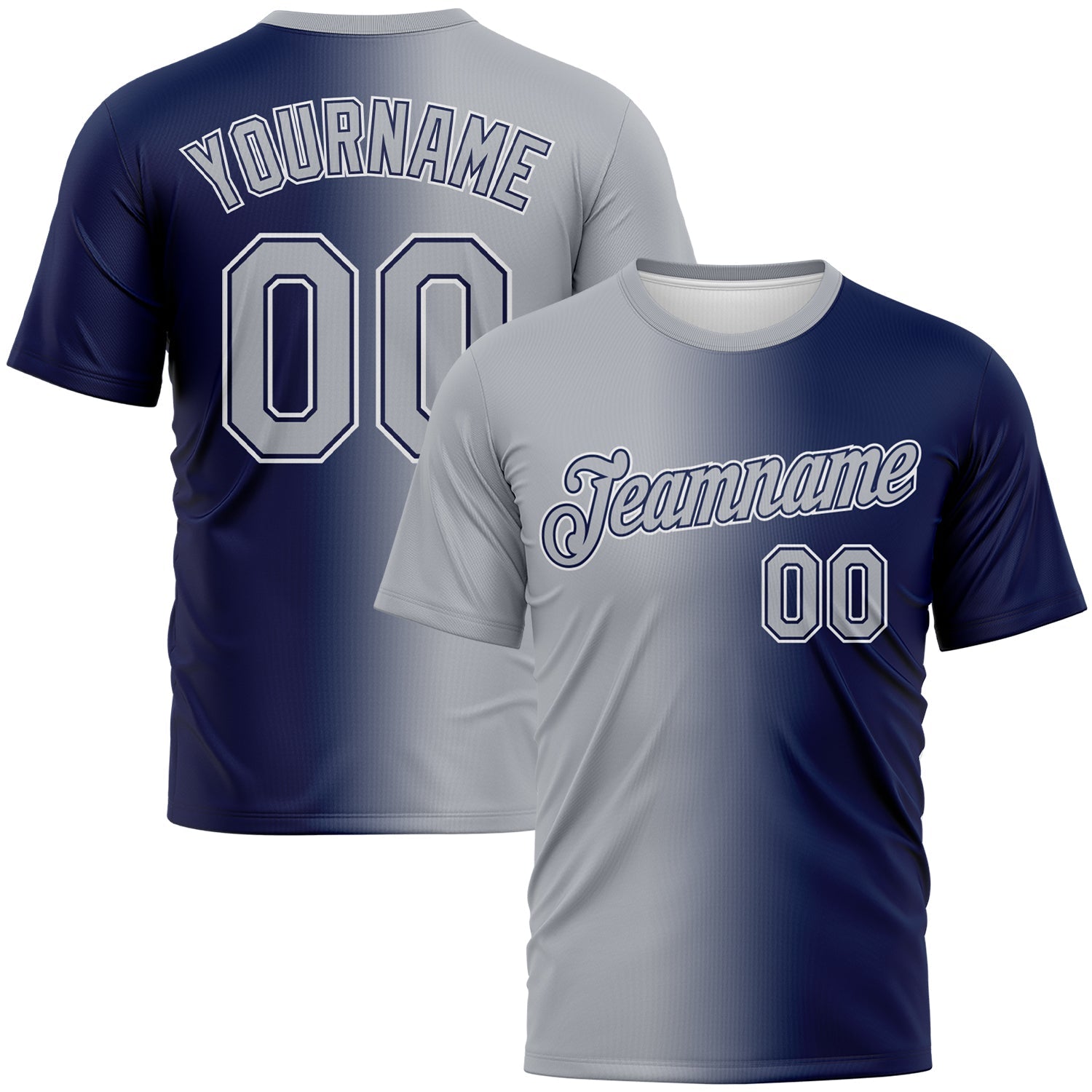 Custom Navy Gray-White Gradient Fashion Performance T-Shirt - Main View