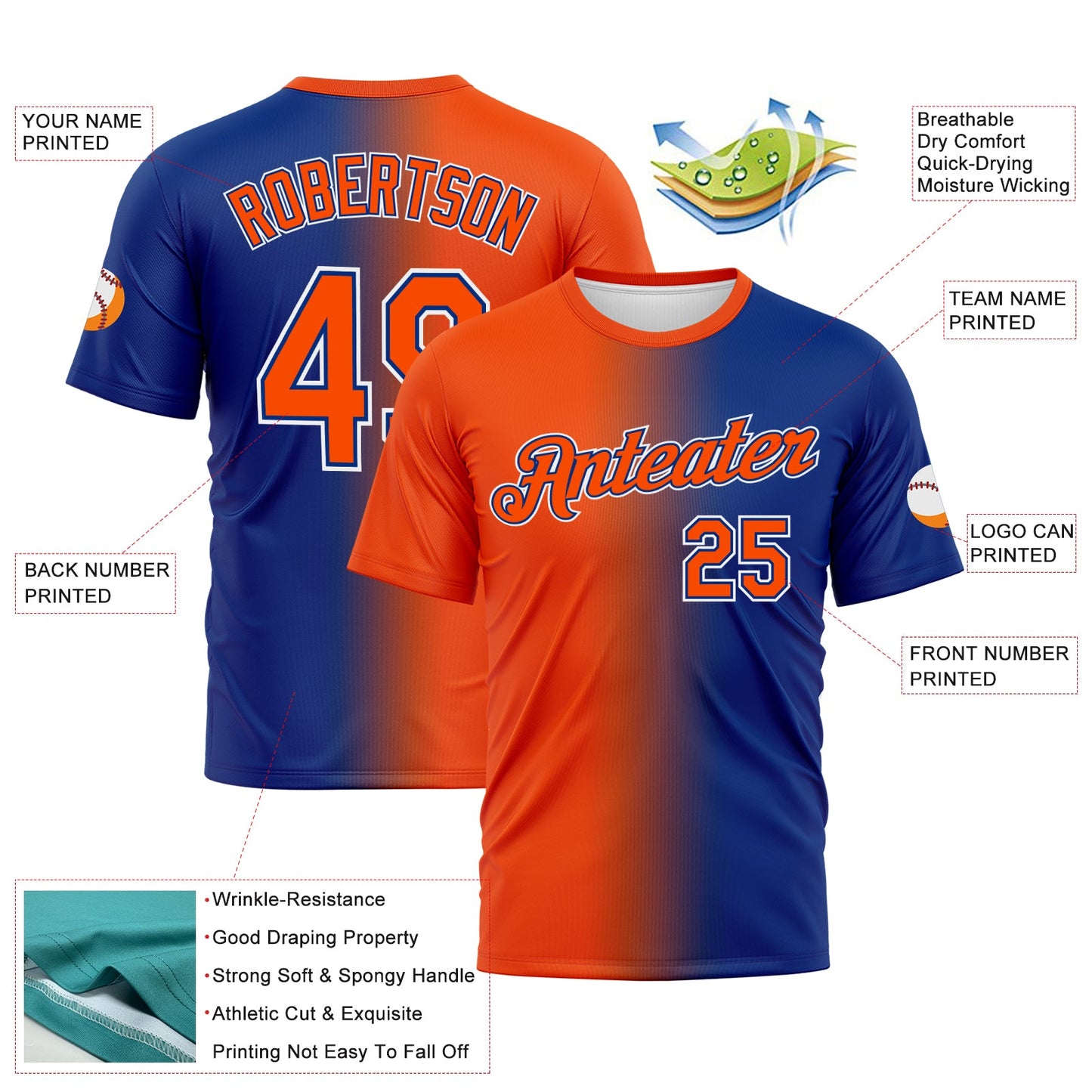 Custom Royal Orange-White Gradient Fashion Performance T-Shirt view 3