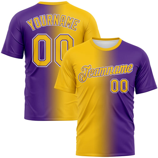 Custom Purple Yellow-White Gradient Fashion Performance T-Shirt - Main View